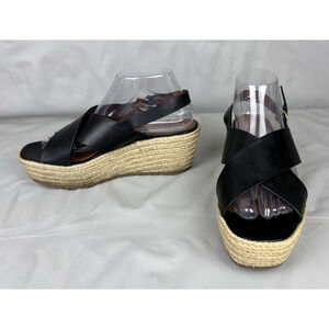 Naturalizer Oak Criss Cross Leather Slingback Espadrilles Wedges Womens 9M Black